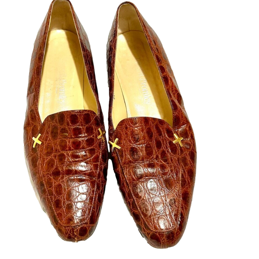 Mauri Russell Bromley authentic taupe brown crocodile loafers Size 9.5-10 Women
